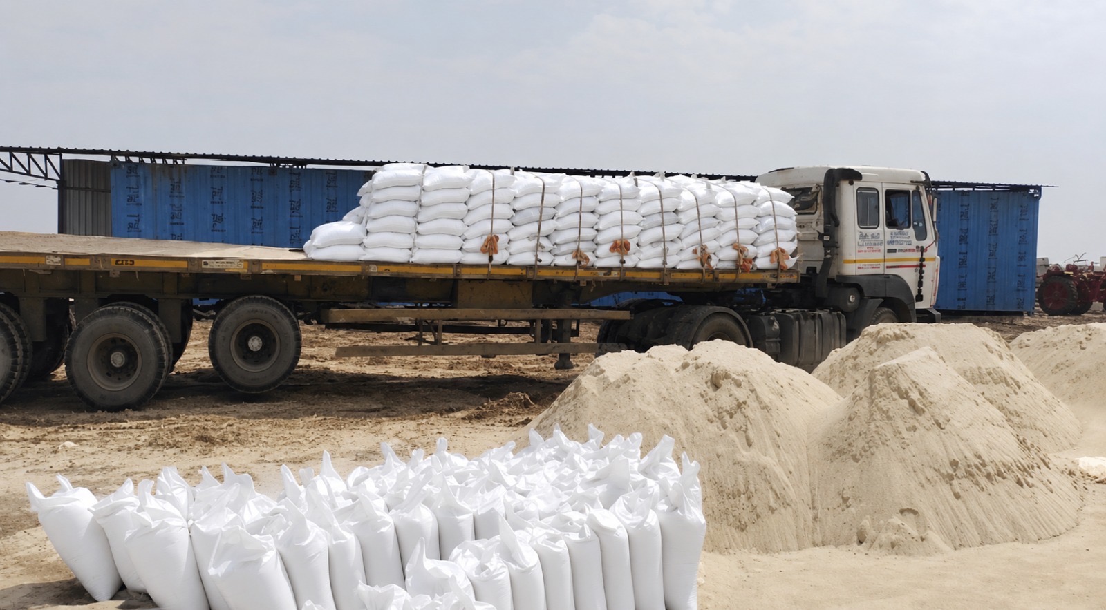 Bagged silica sand loaded on the dispatch fleet
